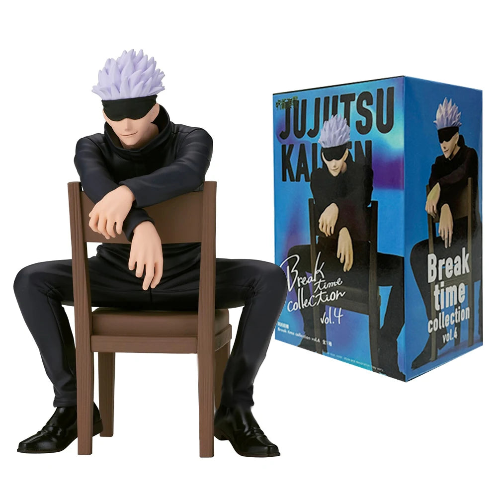 11CM Gojo Satoru Anime Jujutsu Kaisen Figure Satoru Gojo Rest Time Sitting Position Comes with Stool Gift Toy Action Figure PVC