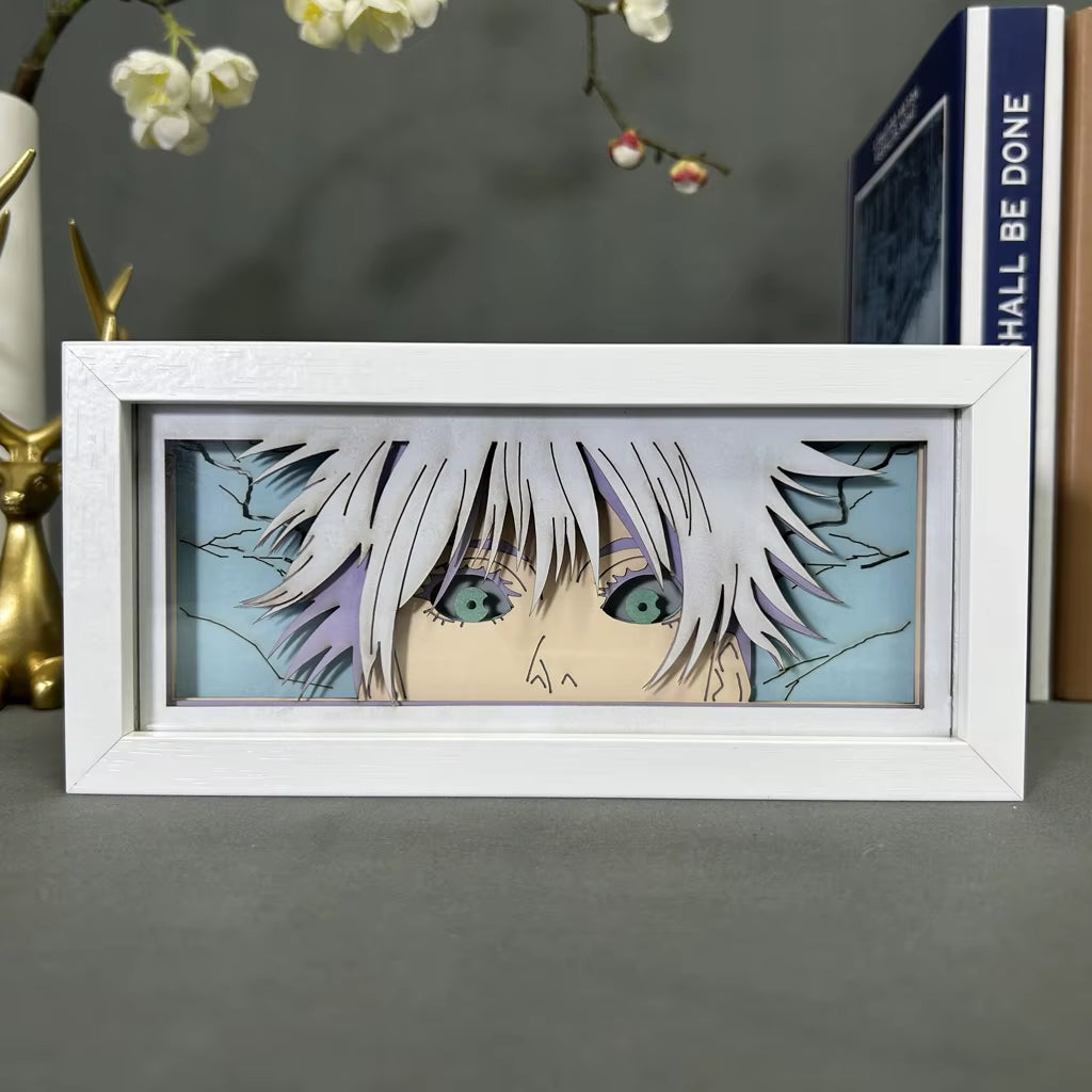 Lightbox Manga Nightlight 3D Papercut Desk Lamp Wood Jujutsu Kaisen Anime Light Box Satoru Gojo Eye Face Lamp for Bedroom Decor