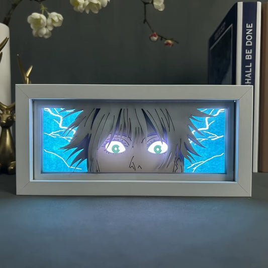 Lightbox Manga Nightlight 3D Papercut Desk Lamp Wood Jujutsu Kaisen Anime Light Box Satoru Gojo Eye Face Lamp for Bedroom Decor